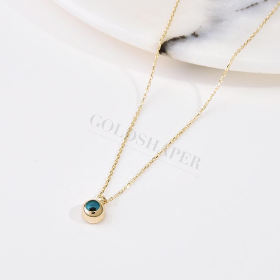 14K Gold Tiny Evil Eye Necklace, Gold Evil Eye Necklace, Evil Eye Charm Necklace, Evil Eye Necklace, Eye Necklace, 14K Gold Necklace.