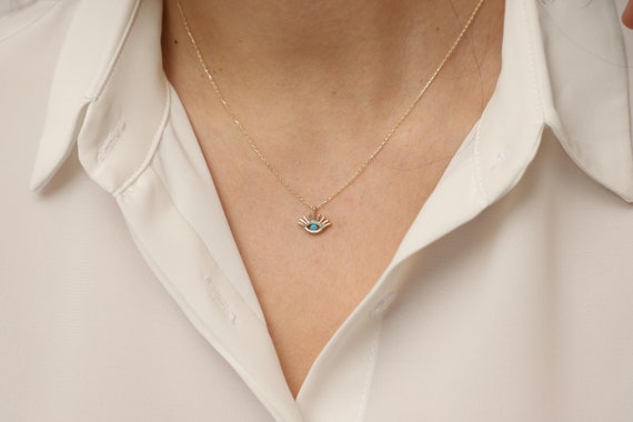 14K Gold Evil Eye Necklace, Gold Evil Eye Necklace, Evil Eye Charm Necklace, Evil Eye Necklace, Eye Necklace, 14K Gold Necklace.