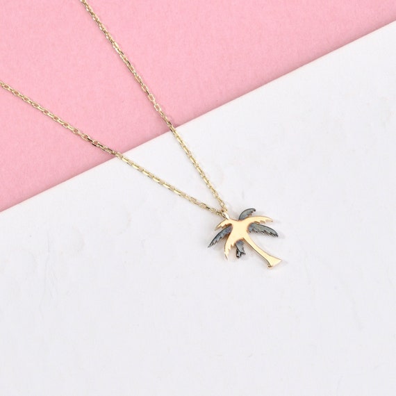 14K Gold Tiny Palm Necklace, Palm Tree Necklace, Tree Necklace, Gold Palm Necklace, 14K Gold Necklace, Forest Necklace, Palm Charm Necklace.