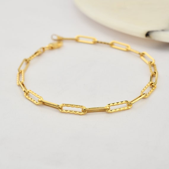 14K Paper Clip Bracelet , Paper Clip Link Bracelet, Oval Link Chain, 14K Gold Paper Clip Chain, Chain Bracelet, Fine Jewelry, 14K Gold.