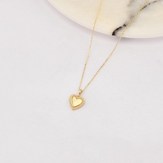 14K Heart Necklace, 14k Solid Gold Heart Necklace, Heart Charm Necklace, Heart Neckace, Love Necklace, Gold Necklace, Heart Shape Necklace.