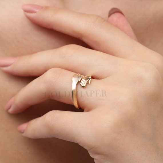 14K Gold Hug Ring, Gold Hug Ring, Promise Ring, Hug Shape Ring, Hands Ring, Hugging Ring, Love Ring, 14K Gold Ring, 14K Gold Hugging Ring.