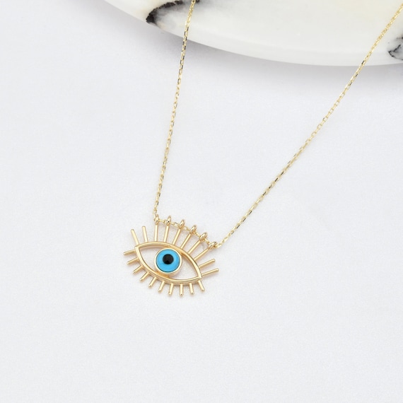 14K Gold Evil Eye Necklace, Gold Evil Eye Necklace, Evil Eye Charm Necklace, Evil Eye Necklace, Eye Necklace, 14K Gold Necklace.