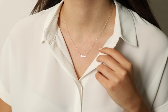14K Gold Falling Star Necklace, Star Gold Necklace, Star Charm Necklace, Calestial Necklace, Falling Star Symbol Necklace, Star Necklace.