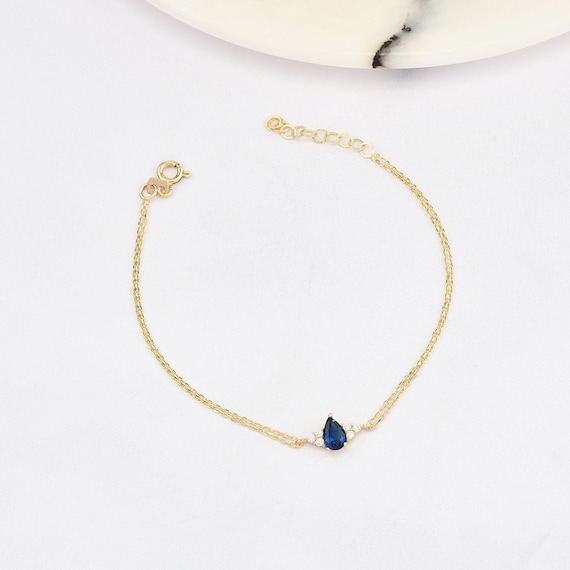 14K Gold Dark Sapphire Bracelet, Sapphire Stone Bracelet, Sapphire Gold Bracelet, September Birthstone Bracelet, Sapphire Gemstone Bracelet.