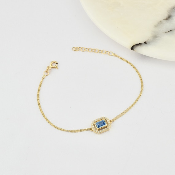 14K Gold Aquamarine Bracelet, Aquamarine Stone Bracelet, Aquamarine Gold Bracelet, March Birthstone Bracelet, Aquamarine Gemstone Bracelet.