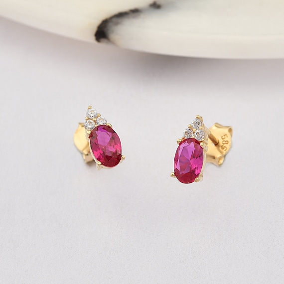 14K Gold Ruby Earrings, Ruby Gold Earrings, Ruby Stud Earrings, Ruby Earrings, Gemstone Gold Earrings, July Birthstone Earrings.