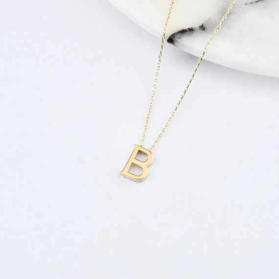 14K Gold Letter Necklace, Gold Initial Necklace, Handmade Letter Necklace, Letter Pendant , Gold Letter Necklace, Enamel Necklace, 14K Gold.