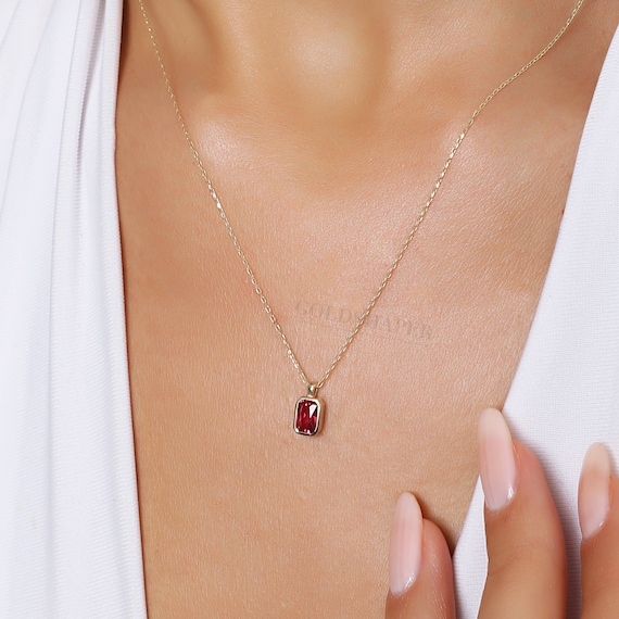 14K Gold Ruby Necklace, 14k Solid Gold Necklace, September Birthstone, Gold Ruby Neckace, Ruby Necklace, Ruby Gemstone Necklace, 14K Gold.