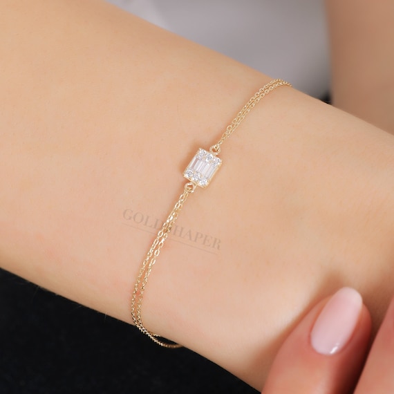 14K Gold Baguette Bracelet, Baguette Stones Gold Bracelet, Baguette Cut Bracelet, Gold Baguette Bracelet, Love Bracelet, 14K Gold Bracelet.