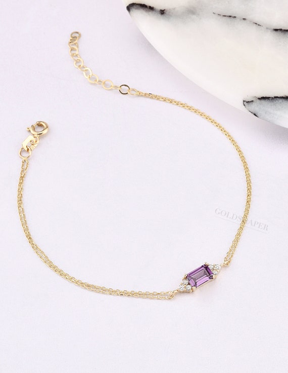 14K Gold Amethyst Bracelet, Amethyst Stone Bracelet, Amethyst Gold Bracelet, February Birthstone Bracelet, Amethyst Gemstone Bracelet.