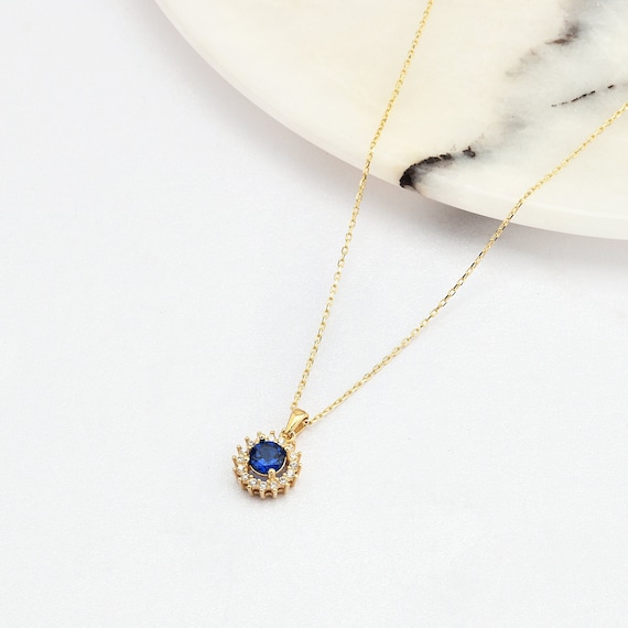 14K Gold Sapphire Necklace, Gold Sapphire Necklace, Sapphire Charm Necklace, September Birthstone Necklace, Gemstone Necklace, 14K Necklace.