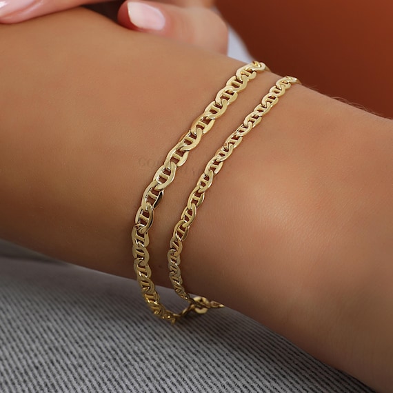 14K Real Gold Mariner Chain Bracelet, 3.2 MM-4.5 MM Width Mariner Chain, Mariner Chain Bracelet, Real 585 Bracelet, Concave Mariner Bracelet