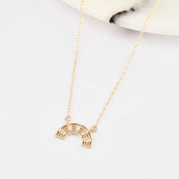14K Gold Rainbow Necklace, Gold Rainbow Necklace, Rainbow Charm Necklace, Love  Necklace, Rain Necklace, 14K Gold Necklace.