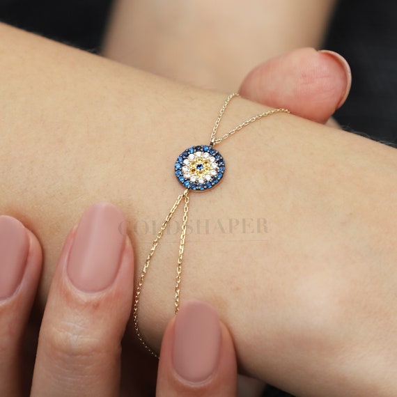 14K Gold Evil Eye Bracelet, Evil Eye Bracelet, Eye Gold Bracelet, Gold Evil Eye Bracelet, Nazr Bracelet, Evil Eye Symbol, 14K Gold Bracelet,