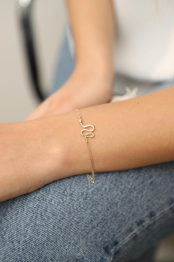 14K Gold Snake Bracelet, Snake Gold Bracelet, Lucky Snake Bracelet, Serpent Bracelet. Animal Bracelet, Snake Bracelet,14K Gold Bracelet.