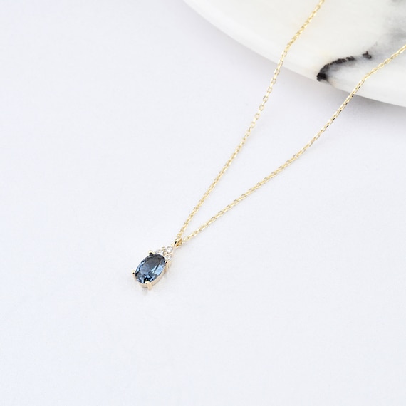 14K Gold Sapphire Necklace, Gold Sapphire Necklace, Sapphire Charm Necklace, September Birthstone Necklace, Gemstone Necklace, 14K Necklace.