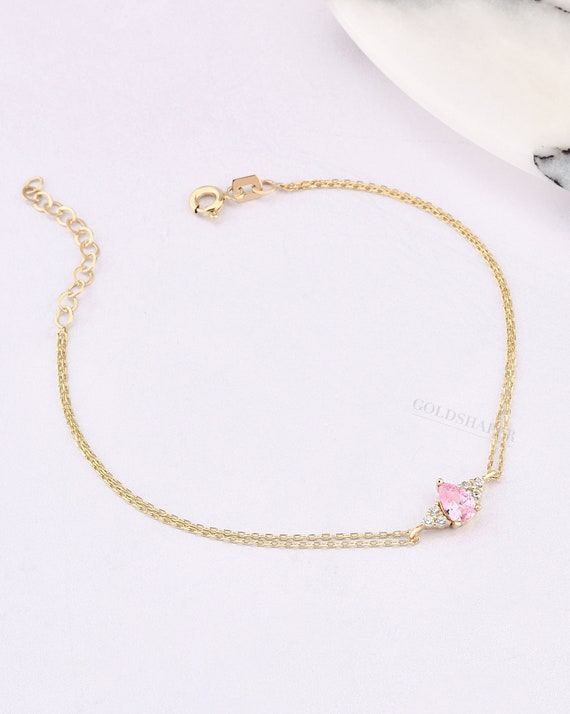 14K Gold Morganite Bracelet, Morganite Stone Bracelet, Morganite Gold Bracelet, November Birthstone Bracelet, Morganite Gemstone Bracelet.