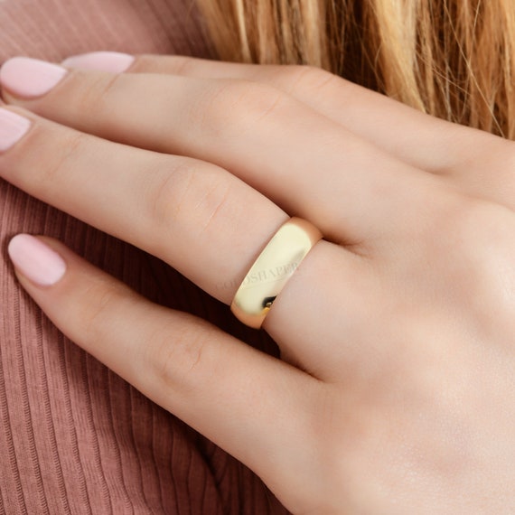 6mm Domed 14K-18K Gold Wedding Band, Gold Polished Ring, Free Laser Engrave, Comfort Wedding Band, Gold Engagement Ring, Gold Wedding Ring.