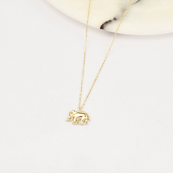 14K Gold Elephant Necklace, Gold Elephant Necklace, Elephant Charm Necklace, Elephant Gold Pendant, 14K Gold Necklace, Animal Necklace.