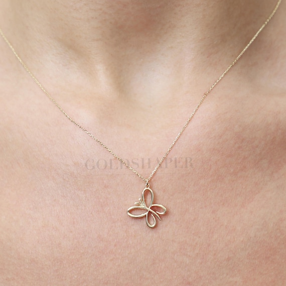 14K Gold Butterfly Necklace, Gold Butterfly Necklace, Butterfly Charm Necklace, Butterfly Gold Pendant, 14K Gold Necklace, Animal Necklace.