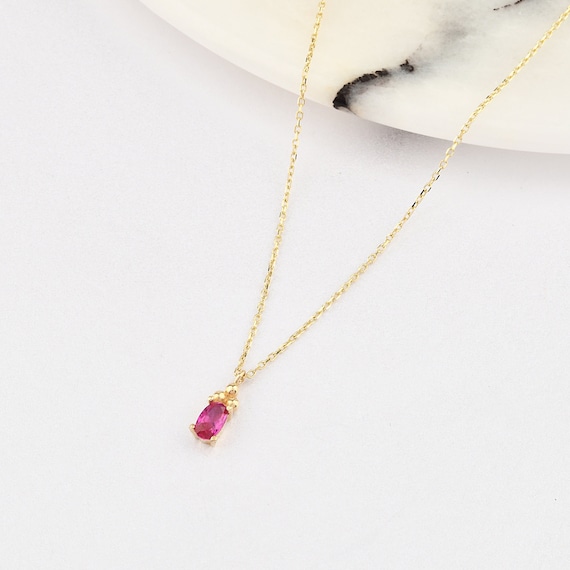 14K Gold Ruby Necklace, 14k Solid Gold Necklace, September Birthstone, Gold Ruby Neckace, Ruby Necklace, Ruby Gemstone Necklace, 14K Gold.