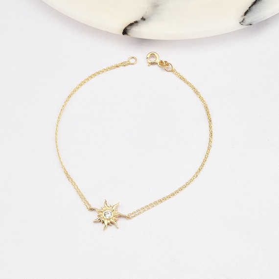 14K Gold Sun Bracelet, Sun Gold Bracelet, Sunhine Gold Bracelet, Calestial Bracelet, Sun Symbol Bracelet, Sun Bracelet, 14K Gold Bracelet.