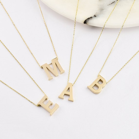 14K Gold Letter 3D Necklace, Gold Initial Necklace, Handmade Letter Necklace, Letter Pendant , Gold Letter Necklace, Initial Necklace, 14K.