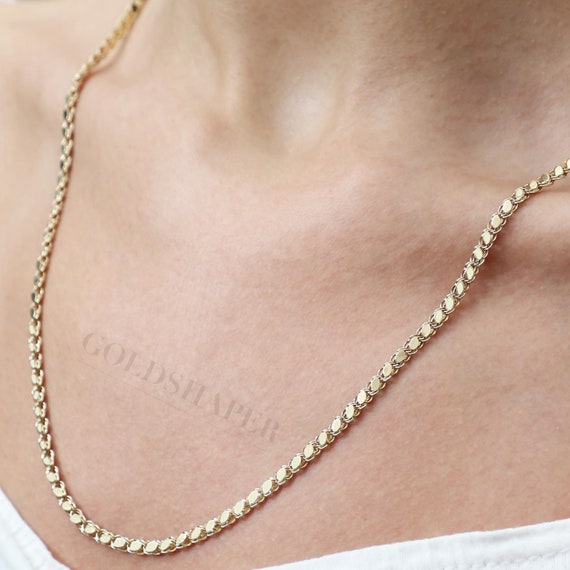 14K Real Mirror Chain , 3MM - 4MM, Unisex Necklace, Mirror Chain, Mirror Gold Chain, 14K Mirror Necklace, Marquise Shape Sequin Chain.