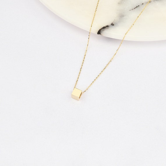 14K Gold 3D Cube Necklace, Gold Cube Necklace, Cube Necklace, Geometric Cube Necklace, 14K Gold Necklace, Love Necklace, 14K Gold Cube.