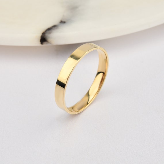 3mm Flat 14K-18K Gold Wedding Band, Gold Polished Ring, Free Laser Engrave, Comfort Wedding Band, Gold Engagement Ring, Gold Wedding Ring.