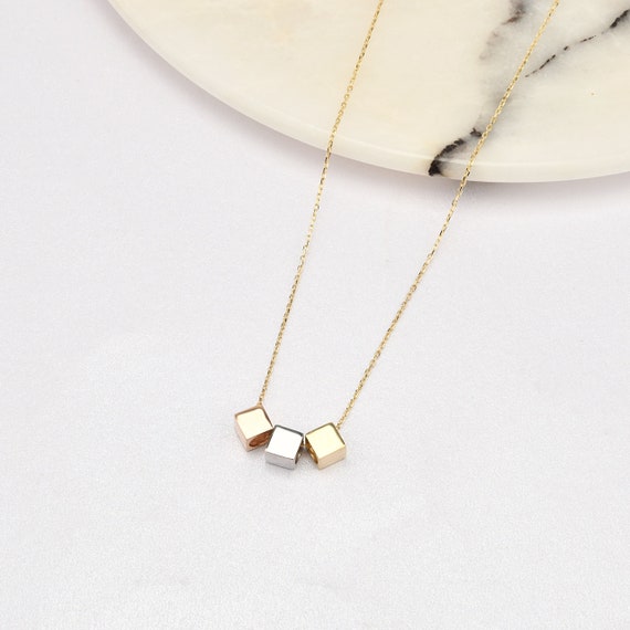 14K Gold 3D Cubes Necklace, Gold Cubes Necklace, Cube Necklace, Geometric Cubes Necklace, 3 Colour Gold Necklace, Love Necklace, 14K Gold.