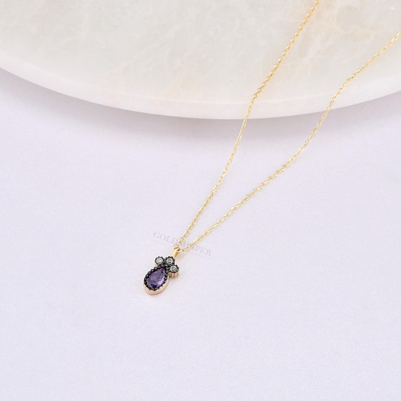 14K Gold Amethyst Necklace, 14K Gold Necklace, February Birthstone, Gold Amethyst Neckace, Amethyst Necklace, Amethyst Gemstone Necklace.