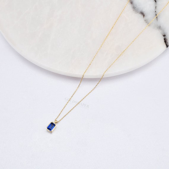 14K Gold Sapphire Necklace, Gold Sapphire Necklace, Sapphire Charm Necklace, September Birthstone Necklace, Gemstone Necklace, 14K Necklace.