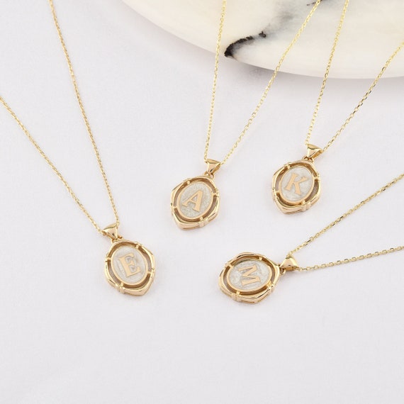 14K Gold Letter Necklace, Gold Initial Necklace, Handmade Letter Necklace, Letter Pendant , Gold Letter Necklace, Enamel Necklace, 14K Gold.