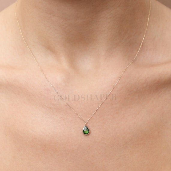 14K Gold Emerald Necklace, Gold Emerald Necklace, Emerald Charm Necklace, May Birthstone Necklace, Gemstone Necklace, 14K Gold Necklace.