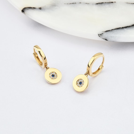 Evil Eye Hoop Earrings, 14K Gold Evil Eye Earrings, Eye Earrings, Gold Hoop Earrings, Evil Eye Charm Earrings, 14K Gold Hoop Earrings.