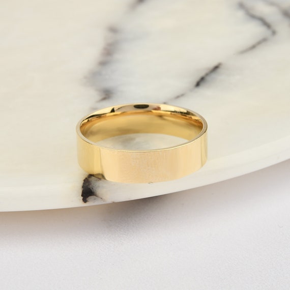 5mm Flat 14K-18K Gold Wedding Band, Gold Polished Ring, Free Laser Engrave, Comfort Wedding Band, Gold Engagement Ring, Gold Wedding Ring.