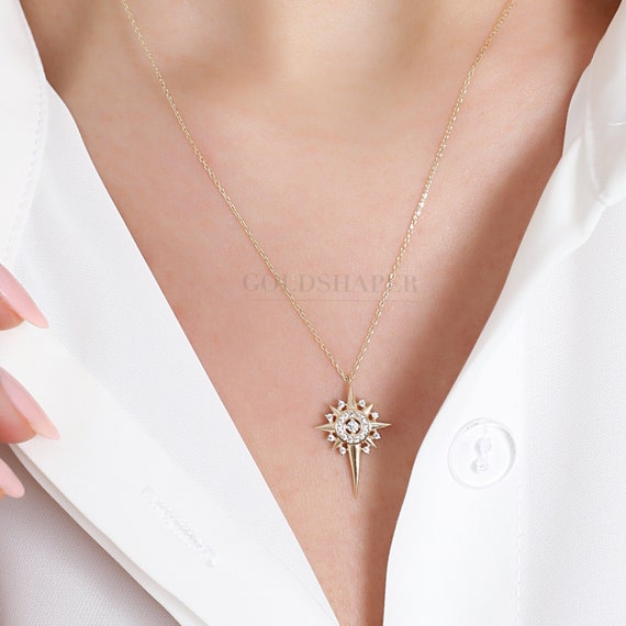 14K Gold North Star Necklace, Gold North Star Necklace, North Star Charm Necklace, Star Necklace, Calestial Necklace, 14K Gold Necklace.