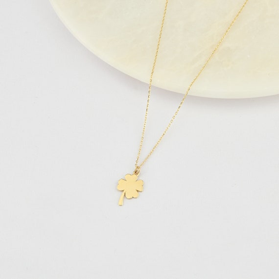 14K Gold Clover Necklace, Solid Gold Clover Necklace, 4 Leaf Clover Necklace, Floral Necklace, Lucky Clover Necklace, Flower Necklace.