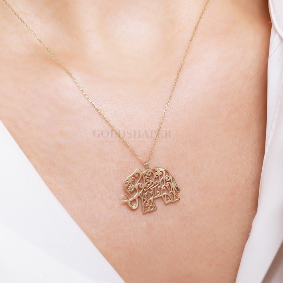 14K Gold Elephant Necklace, Gold Elephant Necklace, Elephant Charm Necklace, Elephant Gold Pendant, 14K Gold Necklace, Animal Necklace.