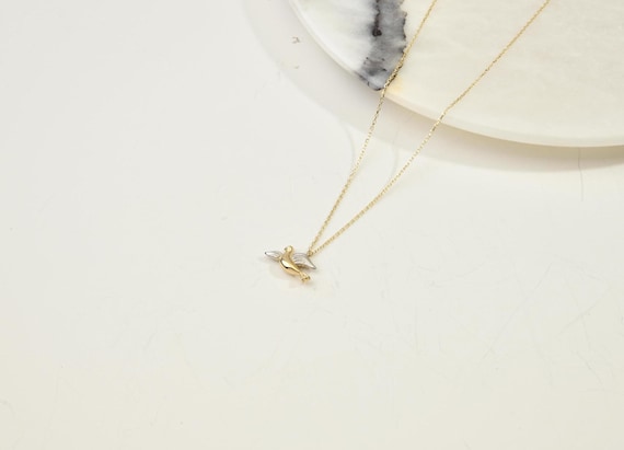 14K Gold Bird Necklace, Gold Bird Necklace, Seagull Necklace, Bird Charm Necklace, Bird Gold Pendant, 14K Gold Necklace, Animal Necklace.