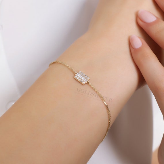 14K Gold Baguette Bracelet, Baguette Stones Gold Bracelet, Baguette Cut Bracelet, Gold Baguette Bracelet, Love Bracelet, 14K Gold Bracelet.