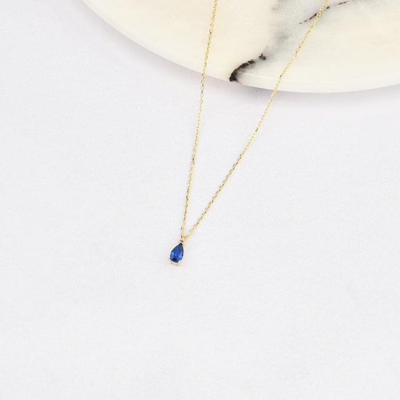 14K Gold Sapphire Necklace, Gold Sapphire Necklace, Sapphire Charm Necklace, September Birthstone Necklace, Gemstone Necklace, 14K Necklace.