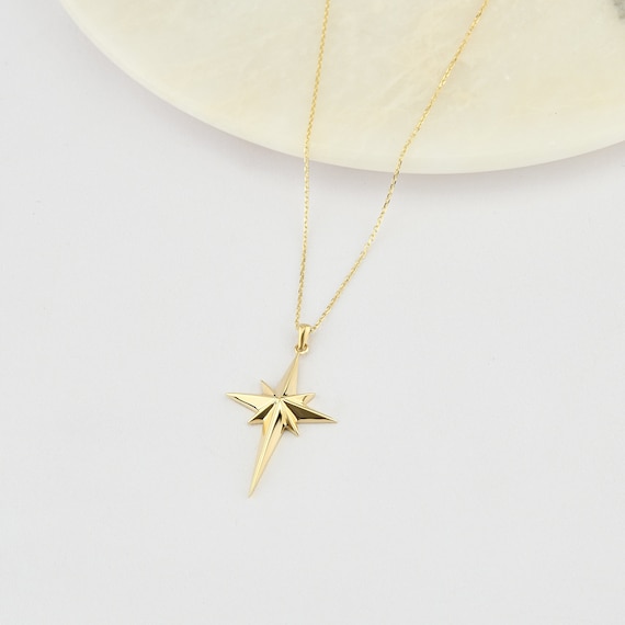 14K Gold North Star Necklace, Gold North Star Necklace, North Star Charm Necklace, Star Necklace, Calestial Necklace, 14K Gold Necklace.