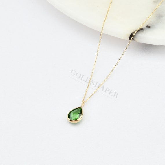 14K Gold Emerald Necklace, Gold Emerald Necklace, Emerald Charm Necklace, May Birthstone Necklace, Gemstone Necklace, 14K Gold Necklace.