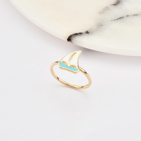 14K Gold Sailboat Ring, Gold Sailboat Ring, Sailboat Gold Ring, Boat Ring, Sailing Boat Ring, Sailor Ring, Sailboat Ring, Sailing Boat Gold.
