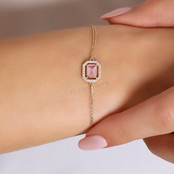 14K Gold Morganite Bracelet, Morganite Stone Bracelet, Morganite Gold Bracelet, November Birthstone Bracelet, Morganite Gemstone Bracelet.