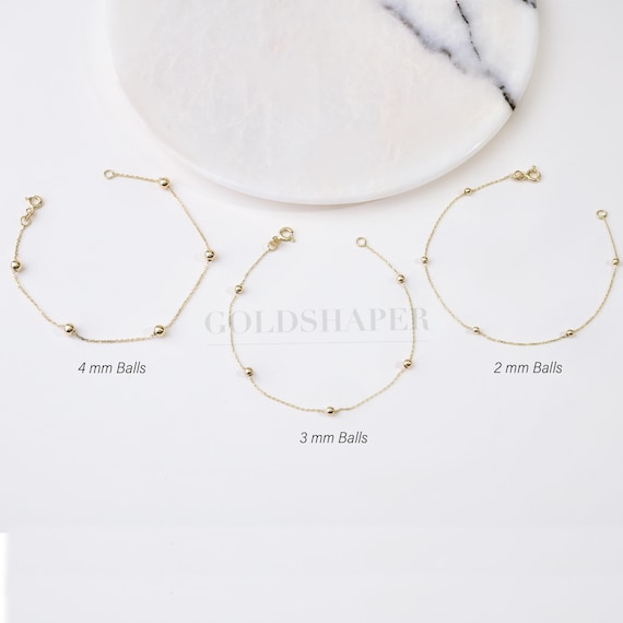 14k Gold Ball Bead Bracelet, 4MM 3MM 2MM Gold Balls Station Bracelet, Gold Ball Bracelet, Gold Sphere Ball Bracelet, 14K Solid Gold Bracelet