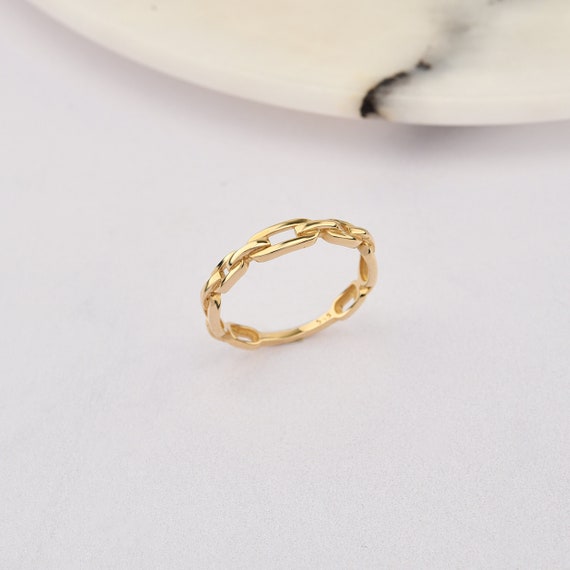 14K Chain Gold Ring, Chain Ring, Chain Ring, Minimalist Ring, 14K Gold Chain Link Ring, Gold Chain Shape Ring, Gold Handmade Ring.